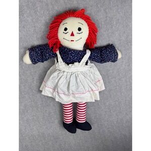 Vintage Raggedy Ann Cloth Doll Red Yarn Hair Floral Dress 20 Inch Plush Toy